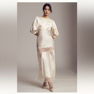 Cynthia Rowley Lace Trimmed Silk Charmeuse Maxi Dress